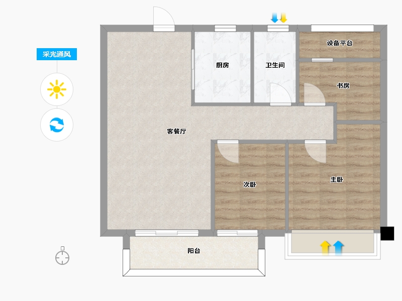 江苏省-苏州市-璀璨澜庭92㎡-76.55-户型库-采光通风