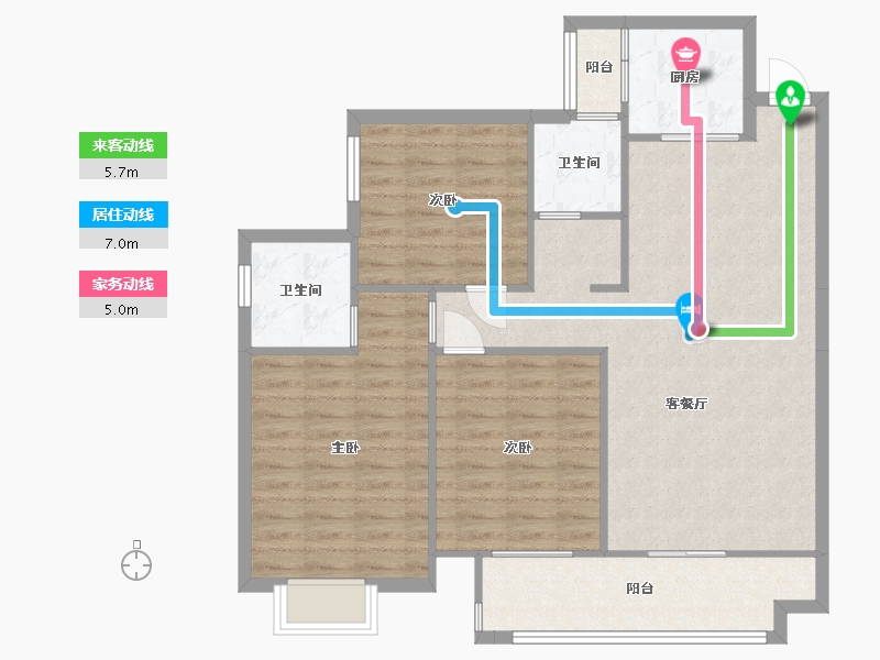 湖南省-长沙市-珠江东方明珠14三期14栋,A2户型120m²-98.19-户型库-动静线