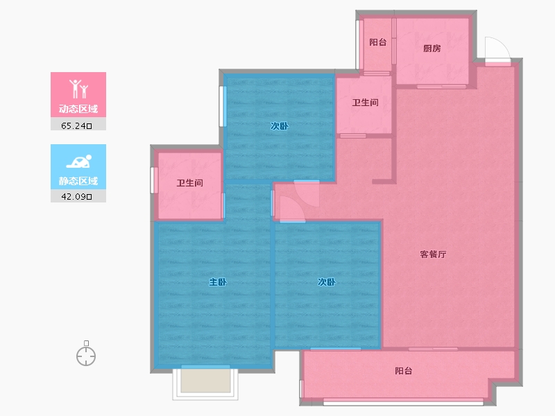 湖南省-长沙市-珠江东方明珠14三期14栋,A2户型120m²-98.19-户型库-动静分区