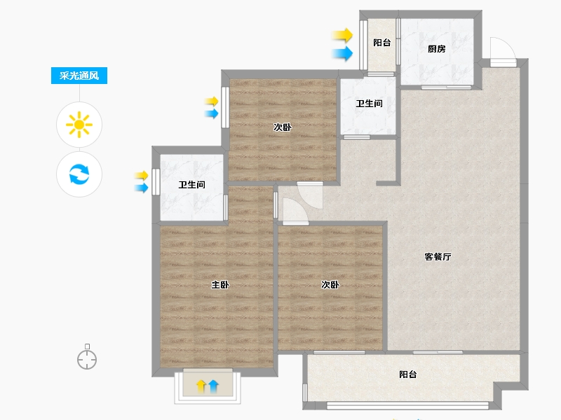 湖南省-长沙市-珠江东方明珠14三期14栋,A2户型120m²-98.19-户型库-采光通风