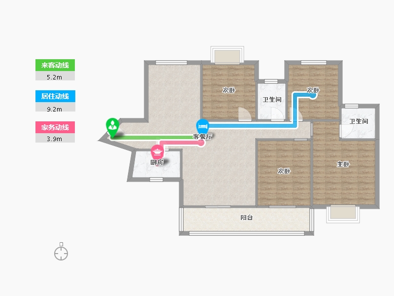 湖南省-长沙市-珠江东方明珠14三期15栋,C户型143m²-114.24-户型库-动静线