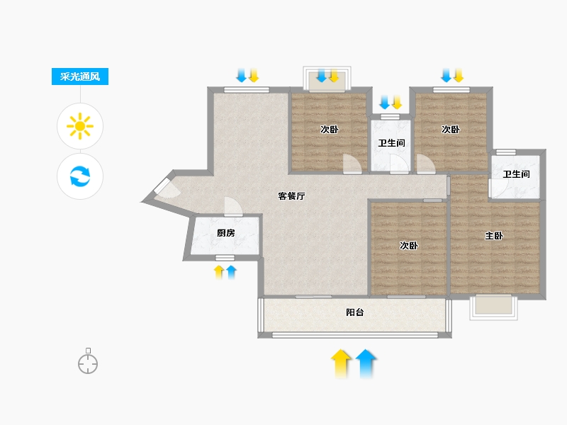 湖南省-长沙市-珠江东方明珠14三期15栋,C户型143m²-114.24-户型库-采光通风