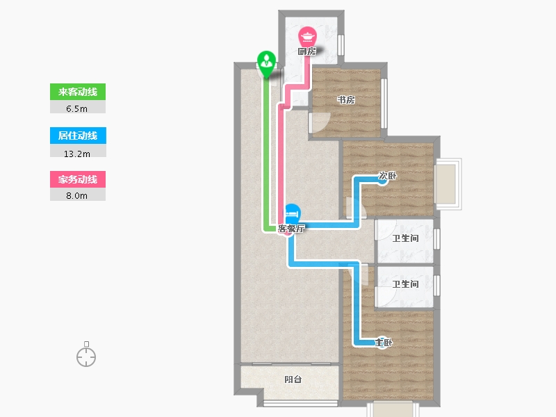 湖南省-长沙市-珠江东方明珠三期15栋A1户型112m²-88.40-户型库-动静线