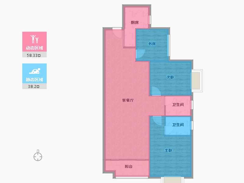 湖南省-长沙市-珠江东方明珠三期15栋A1户型112m²-88.40-户型库-动静分区