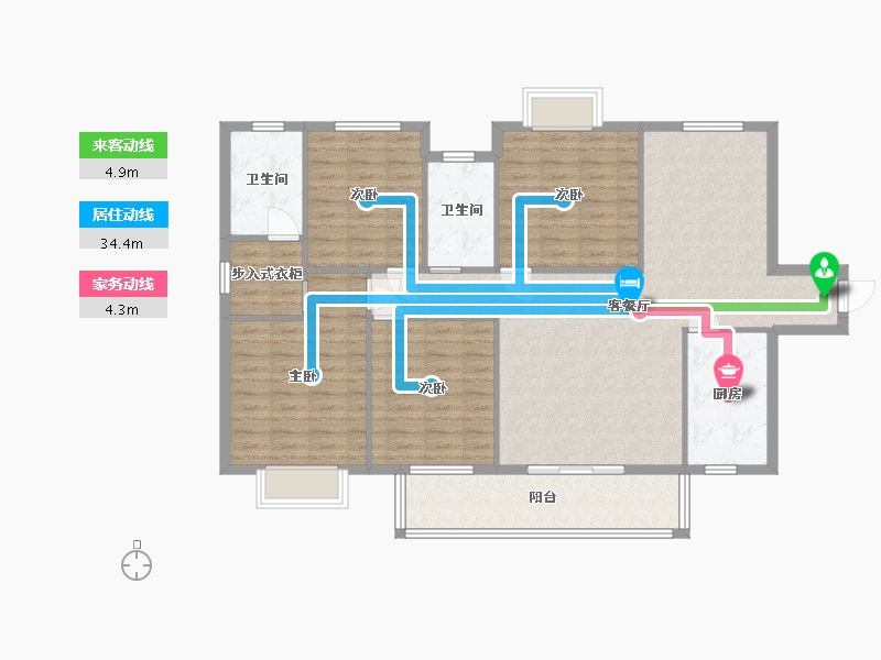 湖南省-长沙市-珠江东方明珠14三期14栋,B户型148m²-118.99-户型库-动静线