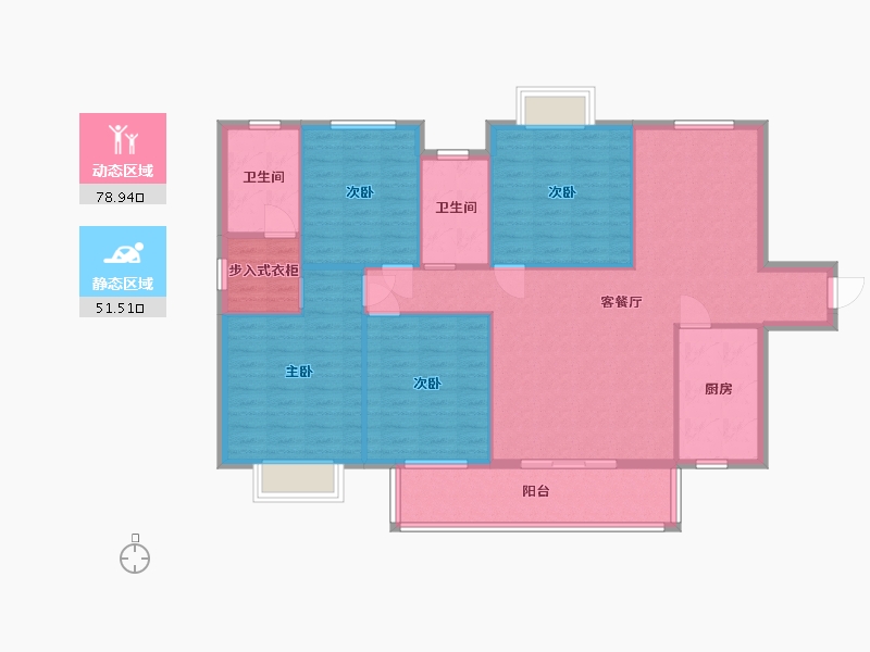 湖南省-长沙市-珠江东方明珠14三期14栋,B户型148m²-118.99-户型库-动静分区