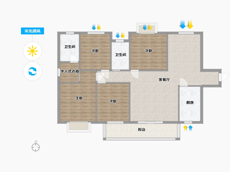 湖南省-长沙市-珠江东方明珠14三期14栋,B户型148m²-118.99-户型库-采光通风