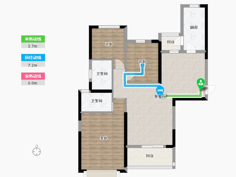 湖南省-长沙市-恒大揽湖苑22栋132m²-96.03-户型库-动静线