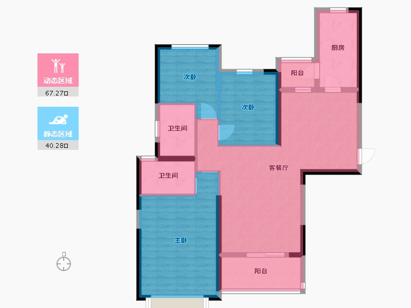 湖南省-长沙市-恒大揽湖苑22栋132m²-96.03-户型库-动静分区