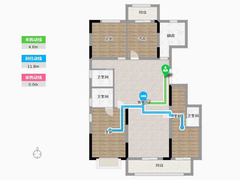 湖南省-长沙市-大汉汉园3号楼D1户型156m²-124.35-户型库-动静线