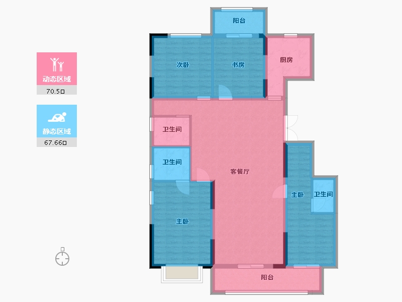 湖南省-长沙市-大汉汉园3号楼D1户型156m²-124.35-户型库-动静分区