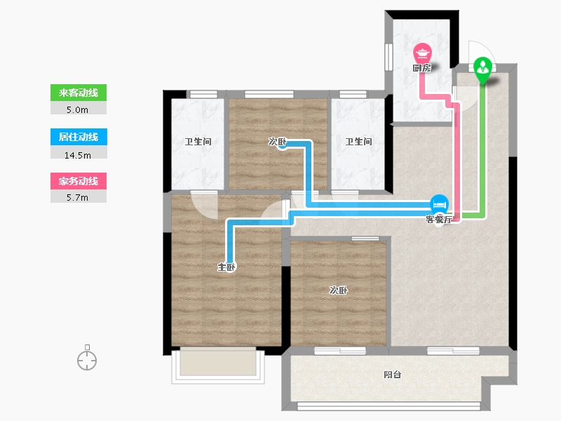 湖南省-长沙市-金辉优步学府8栋,1栋A1户型99m²-79.58-户型库-动静线