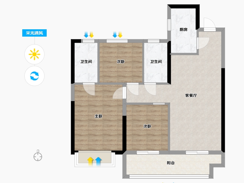 湖南省-长沙市-金辉优步学府8栋,1栋A1户型99m²-79.58-户型库-采光通风