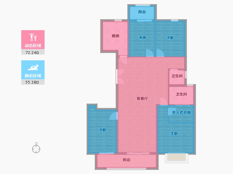 湖南省-长沙市-大汉汉园8号楼C户型155m²-115.27-户型库-动静分区