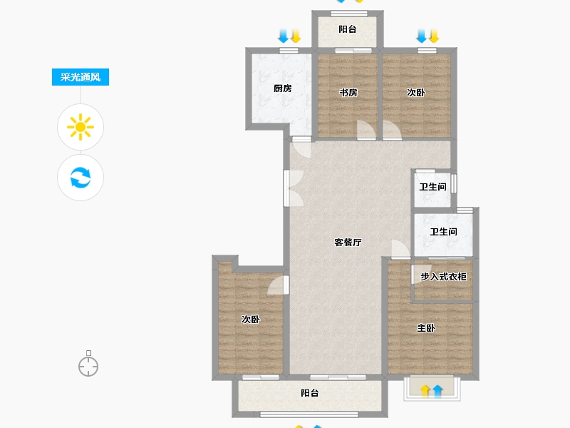 湖南省-长沙市-大汉汉园8号楼C户型155m²-115.27-户型库-采光通风