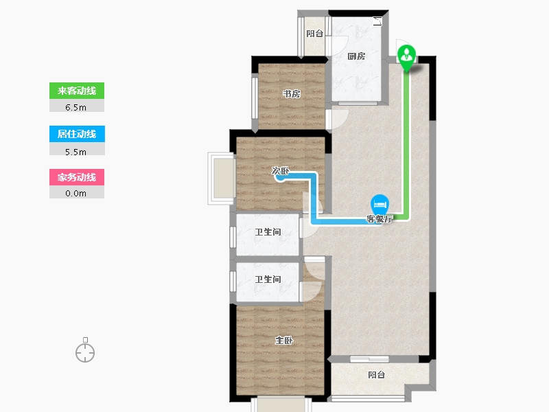 湖南省-长沙市-珠江东方明珠三期15栋A2户型117m²-89.84-户型库-动静线