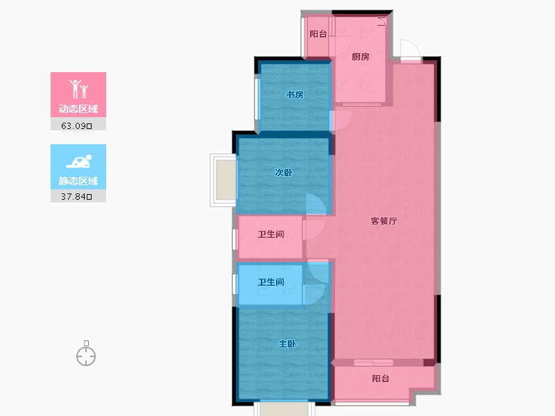 湖南省-长沙市-珠江东方明珠三期15栋A2户型117m²-89.84-户型库-动静分区