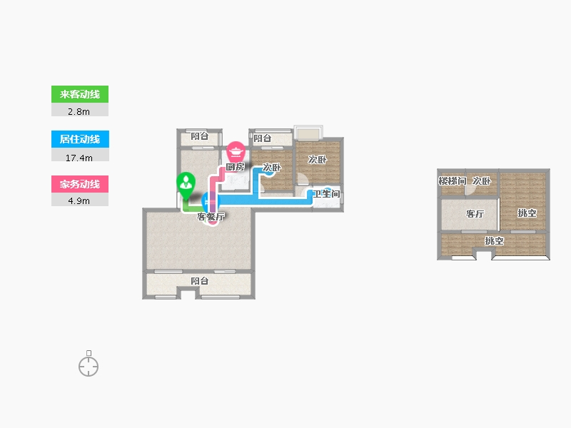 湖南省-长沙市-润和湘江天地20,21栋A2户型132m²-128.73-户型库-动静线