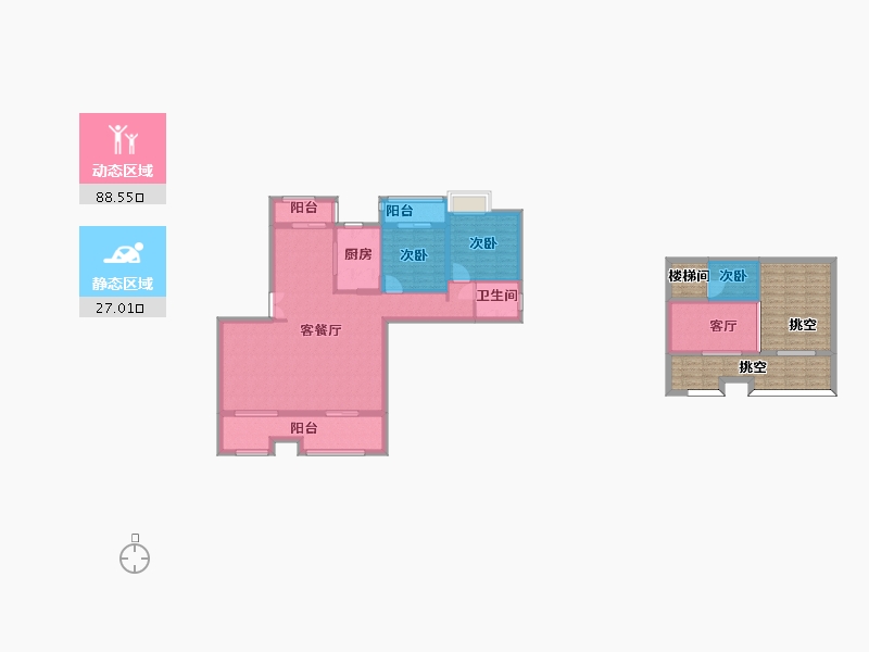 湖南省-长沙市-润和湘江天地20,21栋A2户型132m²-128.73-户型库-动静分区