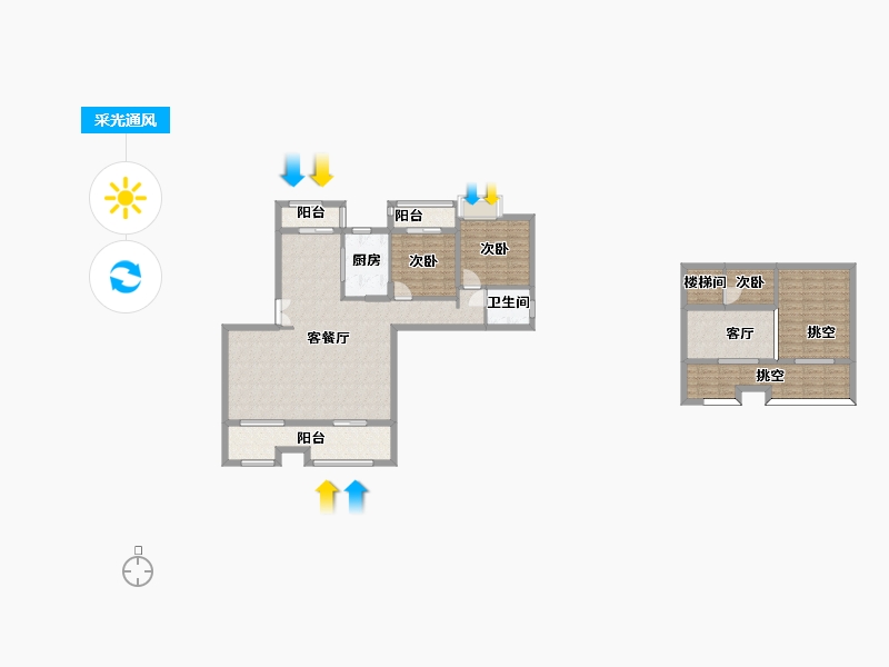 湖南省-长沙市-润和湘江天地20,21栋A2户型132m²-128.73-户型库-采光通风