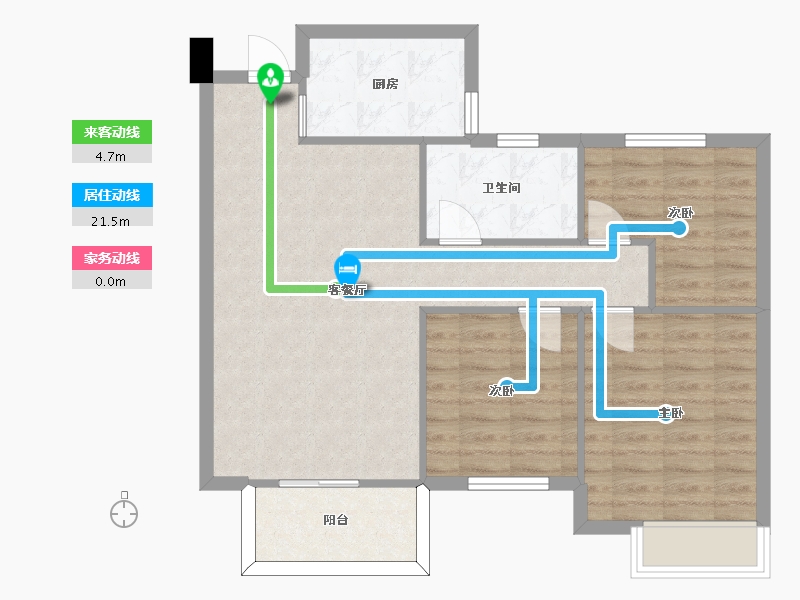 湖南省-长沙市-绿城高尔夫小镇1栋A2户型97m²-76.85-户型库-动静线