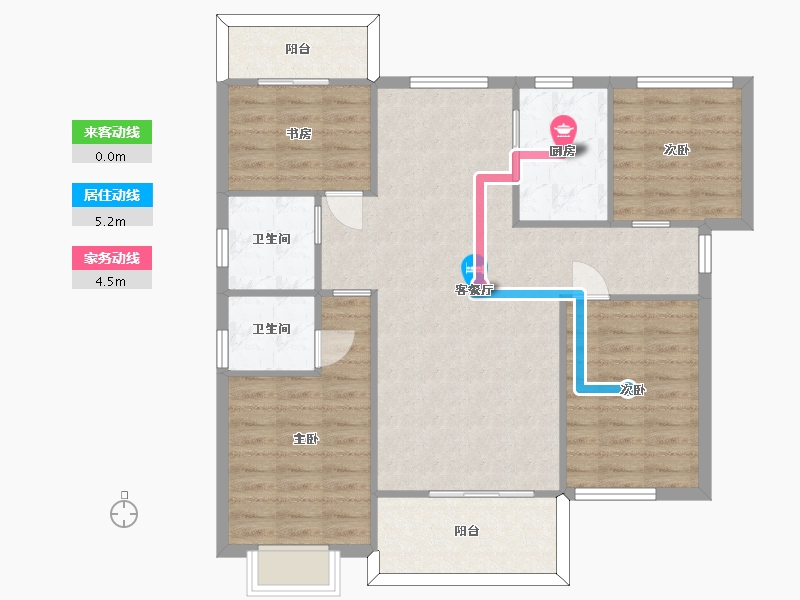 湖南省-长沙市-美的翰城A3栋127m²-97.52-户型库-动静线