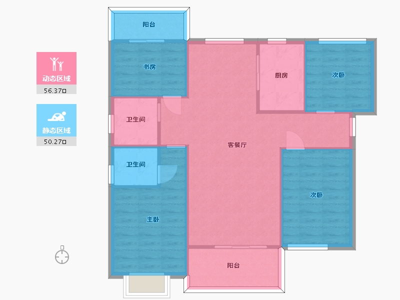 湖南省-长沙市-美的翰城A3栋127m²-97.52-户型库-动静分区