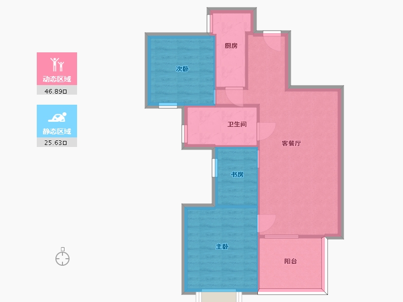 湖南省-长沙市-美的翰城D3栋88m²-65.29-户型库-动静分区