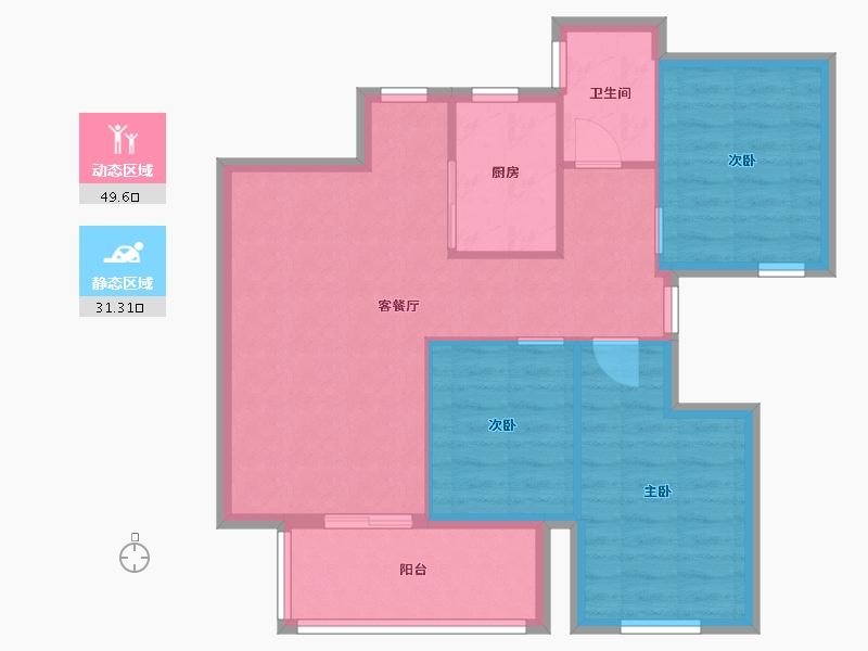 湖南省-长沙市-美的翰城C1栋,2栋,3栋,5栋96m²-72.71-户型库-动静分区