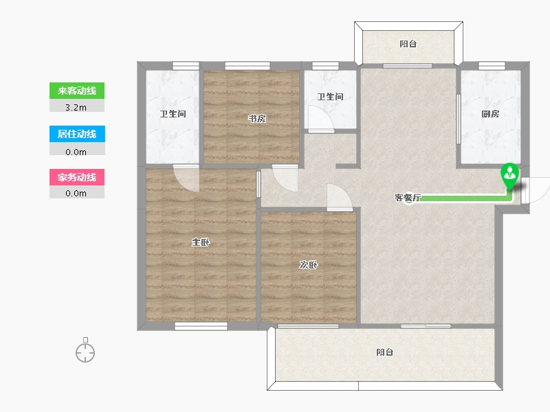 湖南省-长沙市-新华联梦想城17栋B3a户型120m²-93.83-户型库-动静线