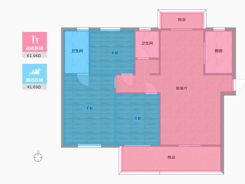 湖南省-长沙市-新华联梦想城17栋B3a户型120m²-93.83-户型库-动静分区