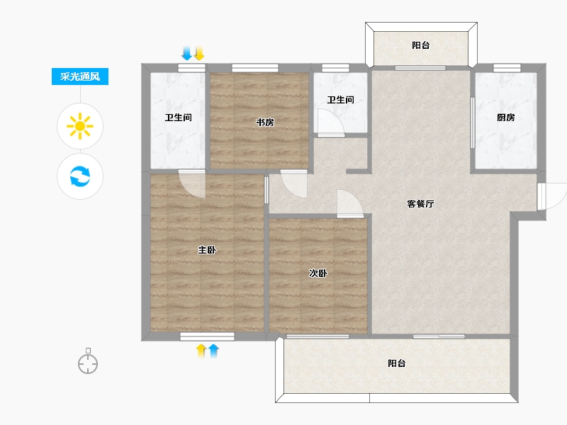 湖南省-长沙市-新华联梦想城17栋B3a户型120m²-93.83-户型库-采光通风