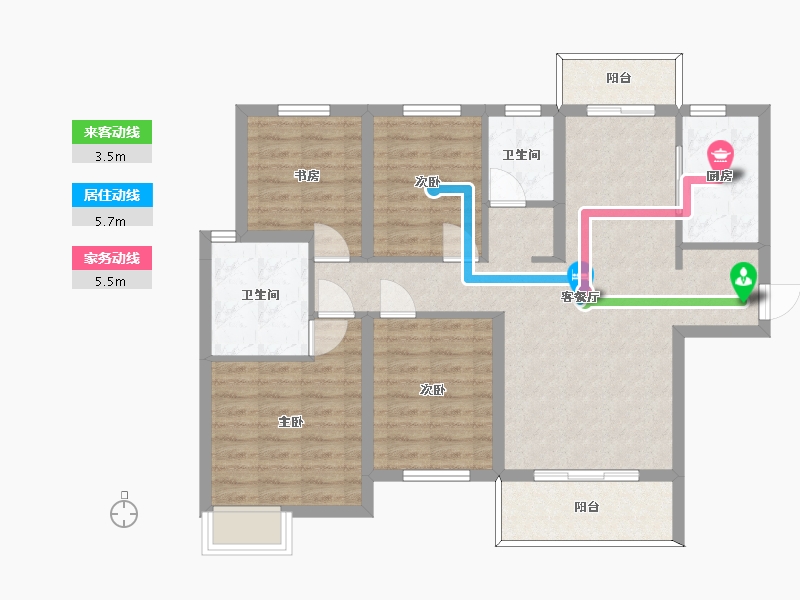 湖南省-长沙市-中建嘉和城凤凰台10，11，14号楼A2户型125m²-93.16-户型库-动静线