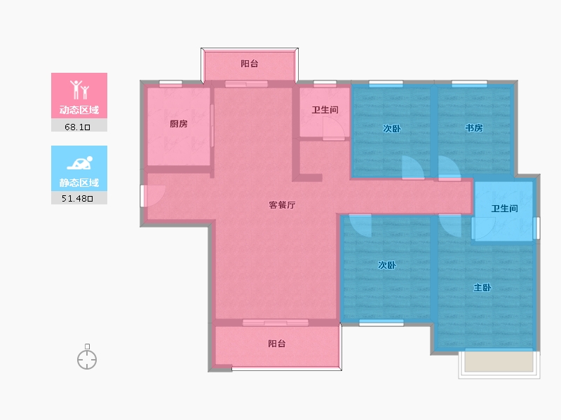 湖南省-长沙市-中建嘉和城凤凰台10，11，14号楼,A1户型143m²-107.19-户型库-动静分区