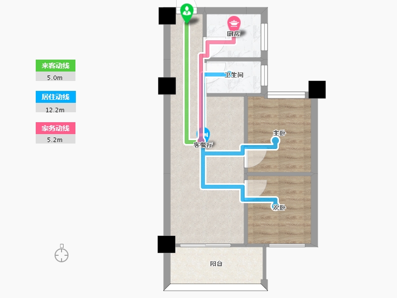 湖南省-长沙市-金轮星光名座A户型61m²-44.31-户型库-动静线