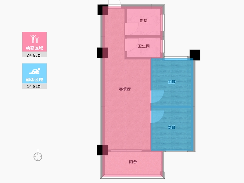 湖南省-长沙市-金轮星光名座A户型61m²-44.31-户型库-动静分区