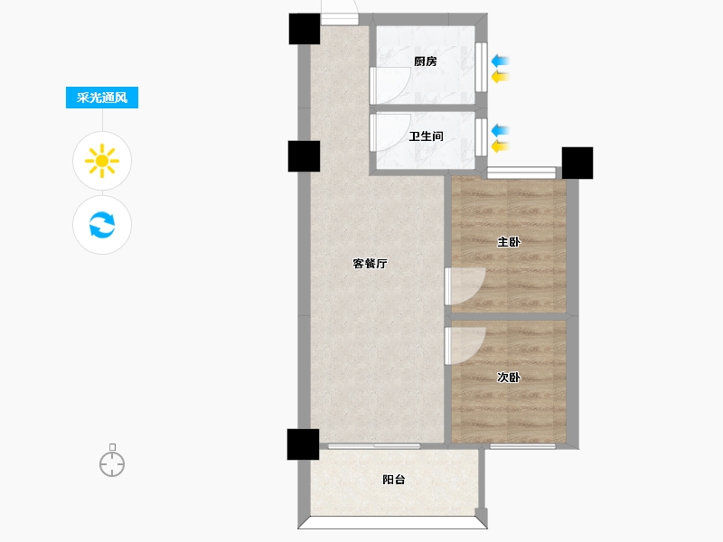 湖南省-长沙市-金轮星光名座A户型61m²-44.31-户型库-采光通风