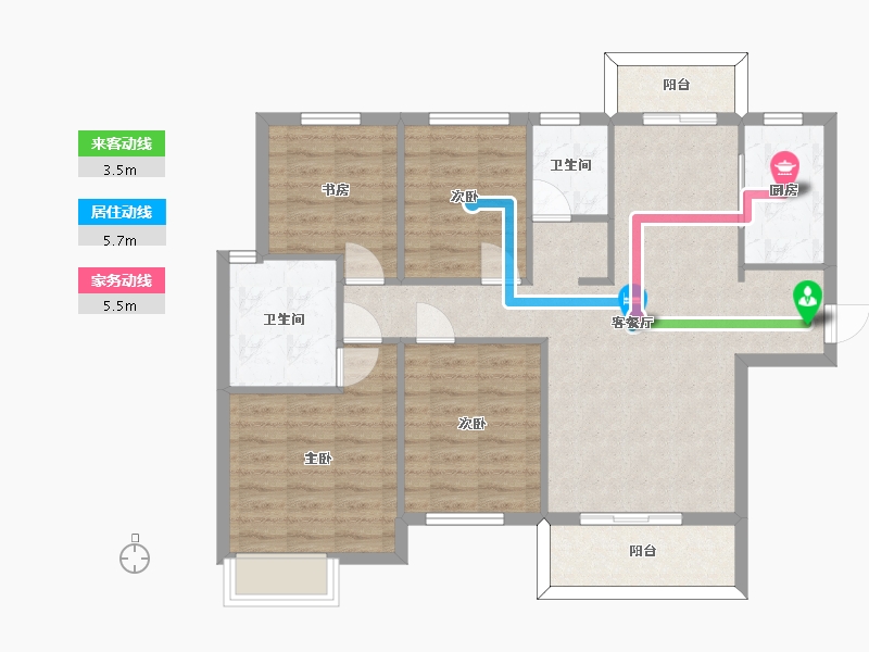 湖南省-长沙市-中建嘉和城凤凰台4，5号楼B1户型131m²-93.86-户型库-动静线