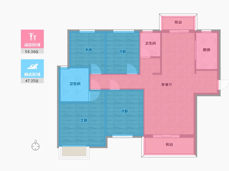 湖南省-长沙市-中建嘉和城凤凰台4，5号楼B1户型131m²-93.86-户型库-动静分区