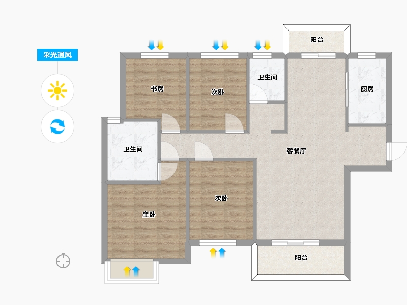 湖南省-长沙市-中建嘉和城凤凰台4，5号楼B1户型131m²-93.86-户型库-采光通风