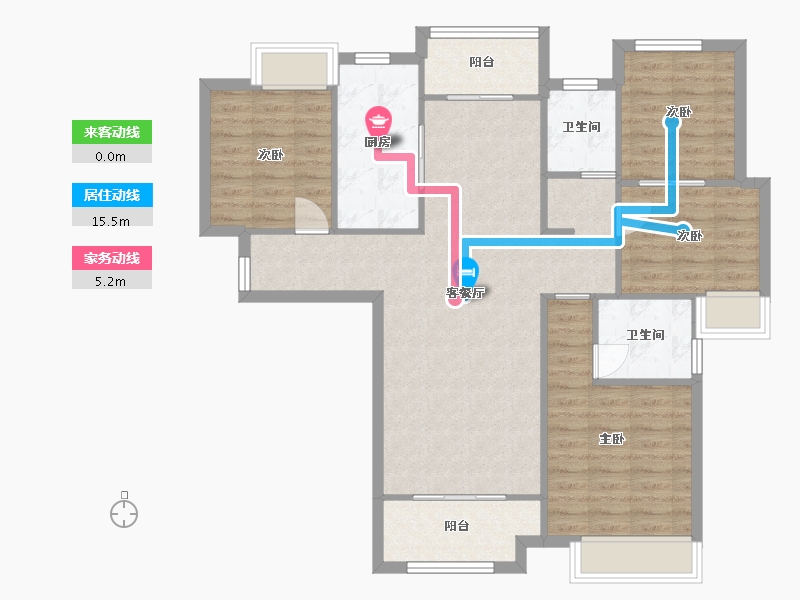 湖南省-长沙市-金地铂悦1栋B户型130m²-99.58-户型库-动静线