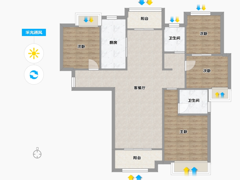 湖南省-长沙市-金地铂悦1栋B户型130m²-99.58-户型库-采光通风