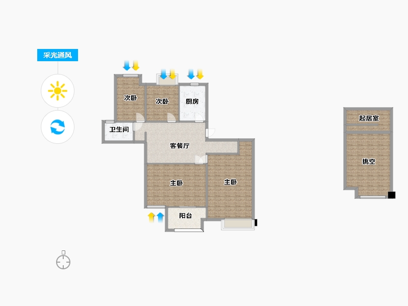 湖南省-长沙市-正荣悦玺2号楼A-1户型150m²-142.42-户型库-采光通风