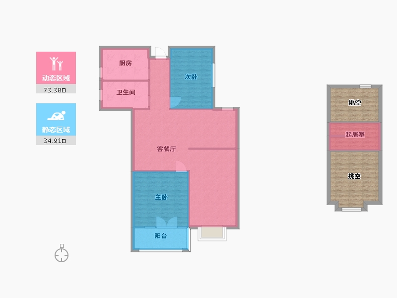 湖南省-长沙市-正荣悦玺2号楼C户型124m²-119.58-户型库-动静分区