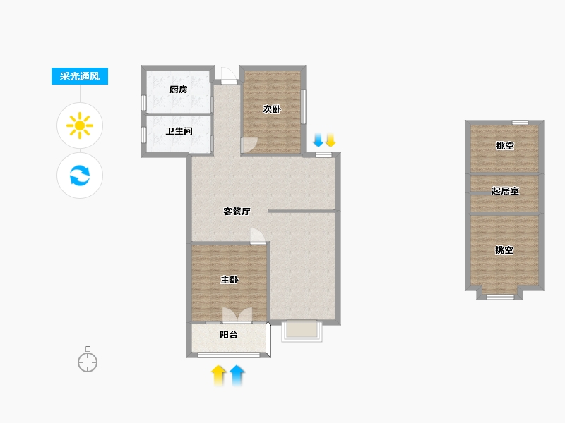 湖南省-长沙市-正荣悦玺2号楼C户型124m²-119.58-户型库-采光通风