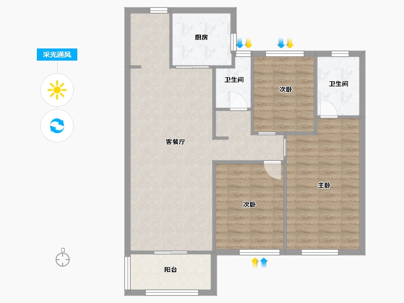 湖南省-长沙市-中海珑悦府10，11,14，3号楼B户型115m²-92.00-户型库-采光通风