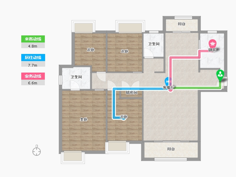 湖南省-长沙市-金地铂悦3栋C户型151m²-116.39-户型库-动静线