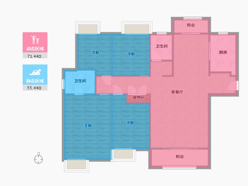 湖南省-长沙市-金地铂悦3栋C户型151m²-116.39-户型库-动静分区