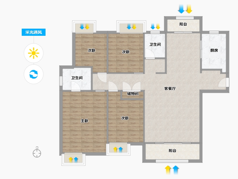 湖南省-长沙市-金地铂悦3栋C户型151m²-116.39-户型库-采光通风