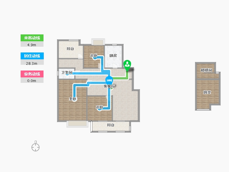 湖南省-长沙市-正荣悦玺2号楼B户型176m²-154.06-户型库-动静线